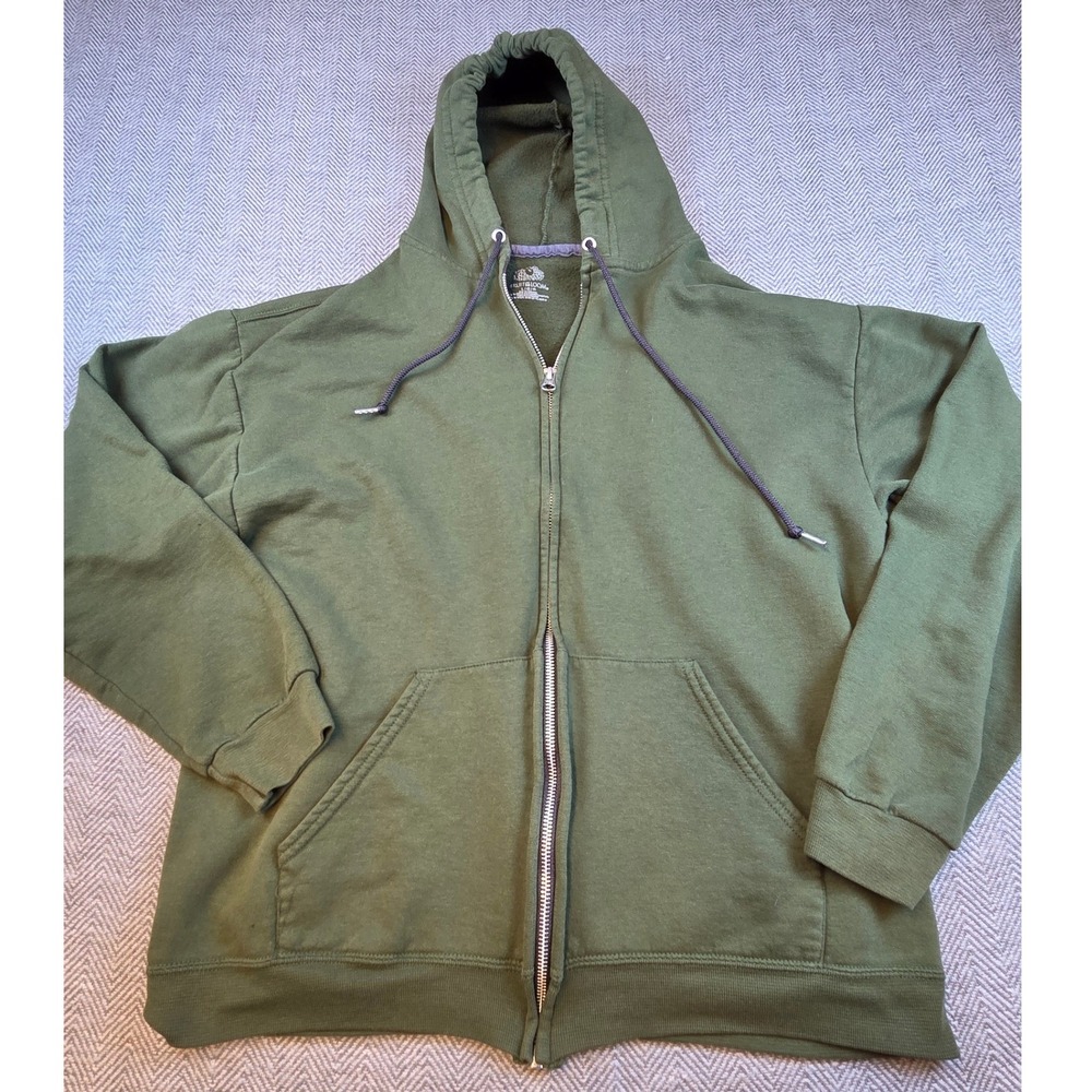 Fruit of the Loom Mens Full Zip Hoodie Olive Green Cotton Blend Sweatshirt L